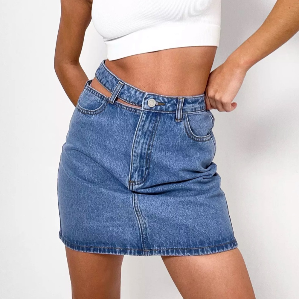 Light Blue Cutout Detail Denim Mini Skirt